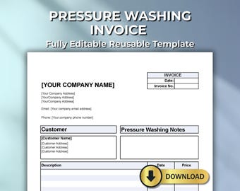 Pressure Washing Invoice Template: Power Wash Billing Form (Digital Download)