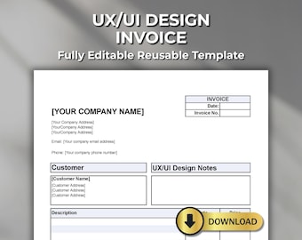 UX UI Designer Invoice Template – Editable Freelance Billing Form – PDF, Word, Excel - Digital Download