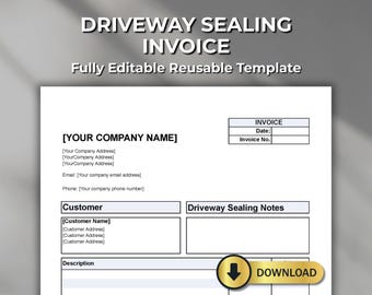 Driveway Sealer Invoice Template: Asphalt Maintenance Billing Form (Digital Download)