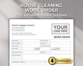 House Cleaning Work Order Template – Maid Service Form – Printable PDF Word Excel
