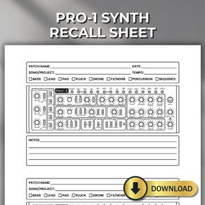 PRO-1 Synth Recall Sheet – Printable Patch Template for Behringer PRO-1 – PDF Download