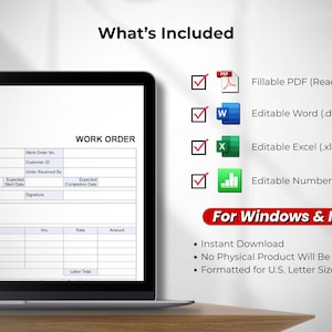 General Contractor Work Order Template – Editable Job Form – PDF Word ...