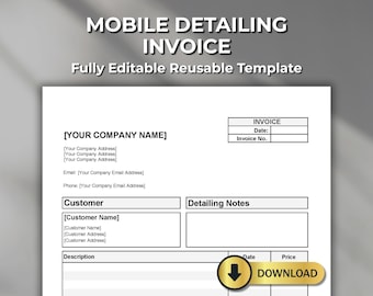 Mobile Detailing Invoice Template: Car Wash Billing Form (Digital Download)