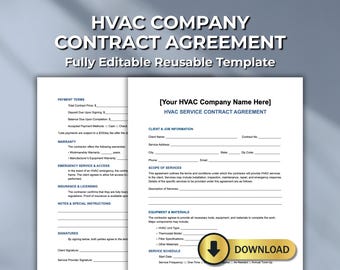 Sjabloon HVAC-servicecontract: bewerkbaar woord en invulbare pdf - HVAC-onderhouds- en installatieovereenkomst