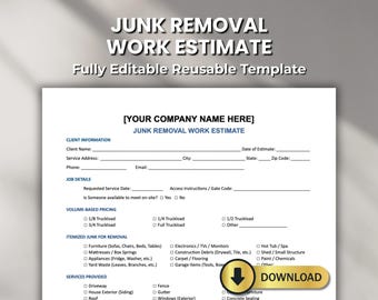 Junk Removal Work Order Template: Editable Service Invoice (PDF & Word Document