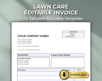 Lawn Care Invoice Template – Landscaping Billing – Editable PDF Excel Word