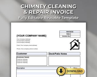 Chimney Cleaning & Repair Invoice Template – Editable Billing Form – PDF, Word, Excel, Numbers - Digital Download