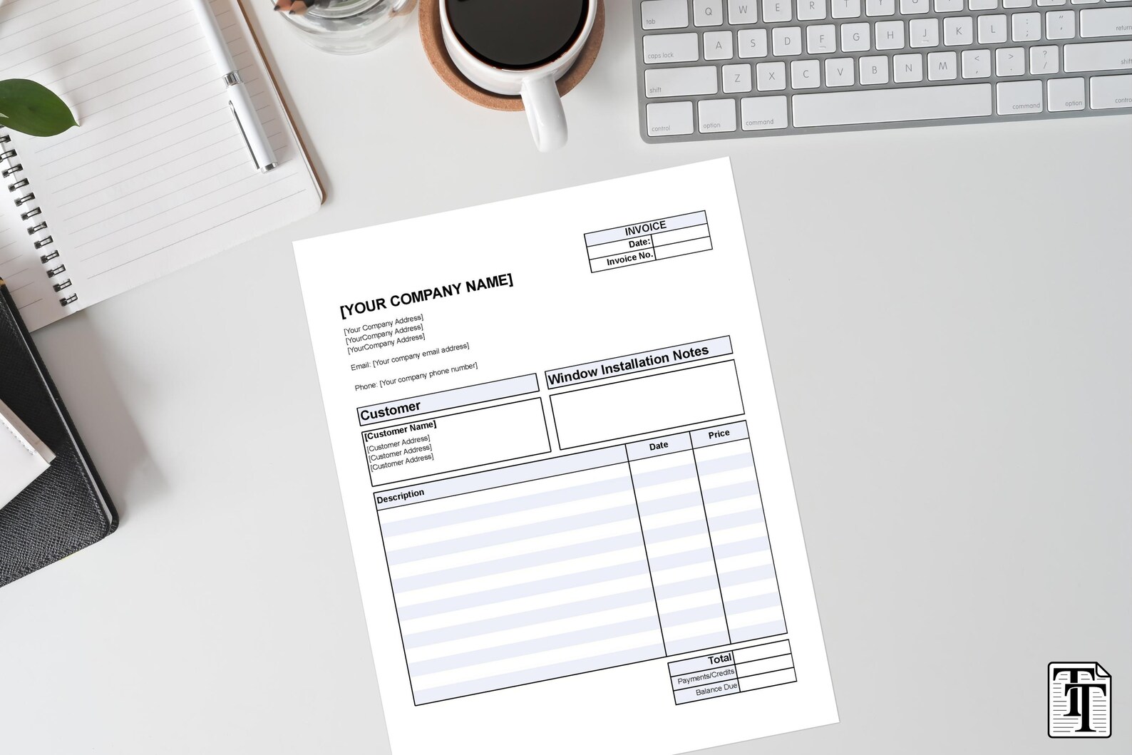 Window Installation Invoice Template – Editable Billing Form – Fillable ...