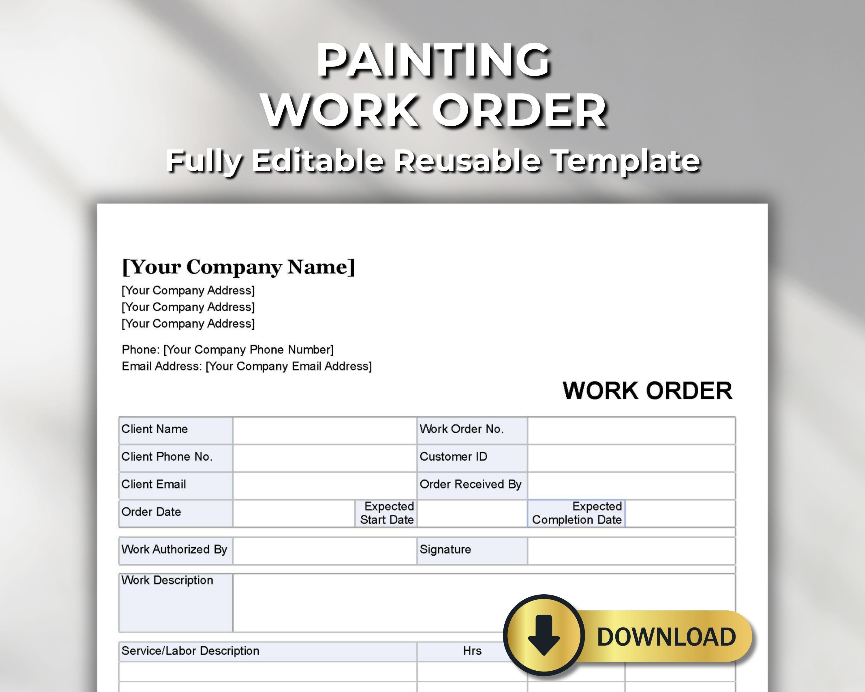 Painting Contractor Work Order Template – House Painter Job Form ...