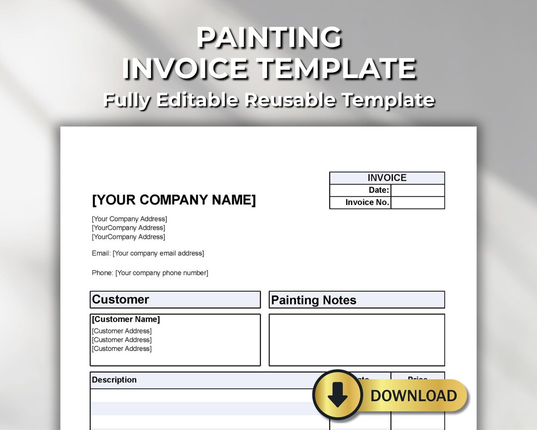 Paint Invoice Example Painting Invoice Template: Editable PDF, Word, Excel, Numbers (digital ...