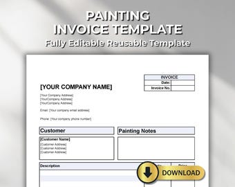 Painting Invoice Template: Editable PDF, Word, Excel, Numbers (Digital Download)
