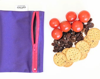 SewEco Reusable Zippy Snack & Sandwich Bag Pouch - Purple - *new* YOU CHOOSE ZIPPER colour!