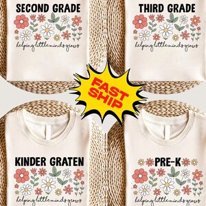 Comfort Colors Teacher Helping Little Minds Grow Shirt, Back to School Girl T-Shirt, Cute Grade Level Tee, Back to School