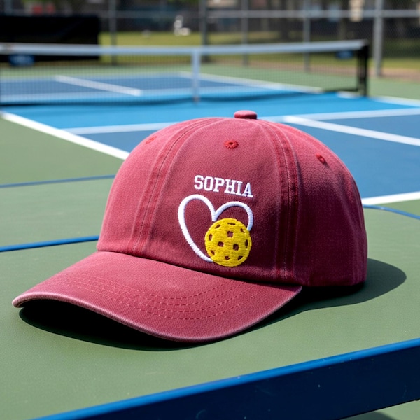 Custom Pickleball Heart Player Embroidered Hat, Team Gameday Cap, Sports Fan Apparel, Pickleball Keepsake Hat, Pickleball Gift