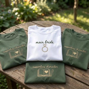 Embroidered Bride Shirt, Bookish Bachelorette Tee, Main Character Bride, Supporting Character Shirt, Book Lover Wedding Party Gift, Retro