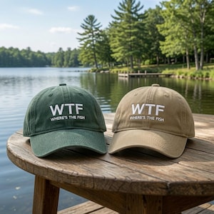 Embroidered Fishing Hat, WTF Wheres The Fish Cap, Funny Angler Sarcastic Statement Hat, Lake Life Camper Gift, Aesthetic Vintage Wear