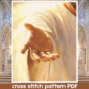 Gráfico de Ponto Cruz da Mão de Jesus, Bordado da Fé Cristã, Ponto Cruz Religioso (Download em PDF)