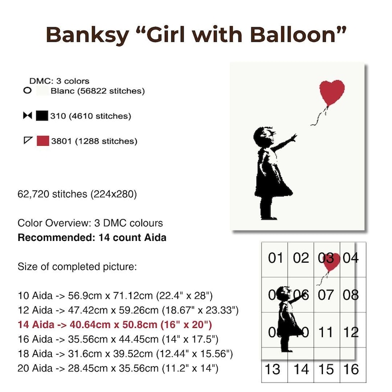Banksy Girl With Balloon Cross Stitch Pattern: Fine Art Embroidery (PDF ...