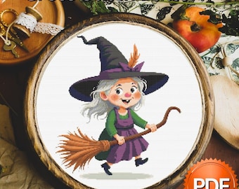 Boho Witch Cross Stitch Pattern: Halloween Embroidery Design (PDF Pattern)