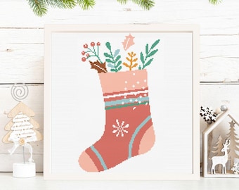 Christmas Stocking Cross Stitch Pattern - Winter Holiday Season Home Decor (PDF Download)