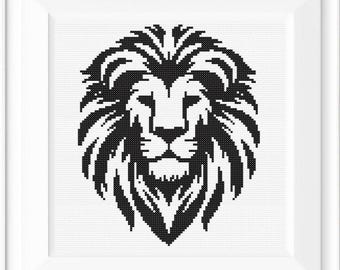 Lion Cross Stitch Pattern: Totem Animal Blackwork Embroidery (PDF Download)