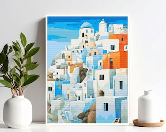 Santorini Cross Stitch Pattern: Greece Island Embroidery (PDF Pattern)
