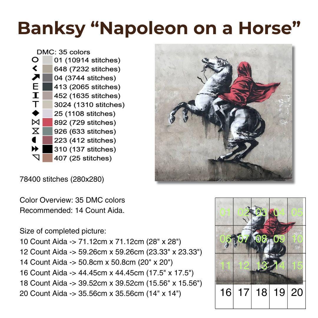 Banksy Napoleon Cross Stitch Pattern: Graffiti Art Embroidery (PDF) - Etsy