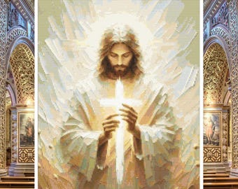 Jesus-Kreuzstich, christliches Kreuzstichmuster, Jesus-Stickerei, Christus-Kreuzstichmuster