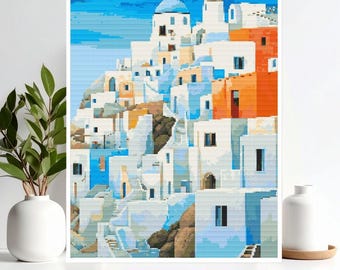 Santorini Cross Stitch Pattern: Greece Island Embroidery (PDF Pattern)