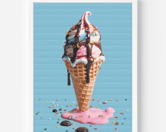 Ice Cream Cone Cross Stitch Pattern: Modern Foodie Embroidery (PDF Download