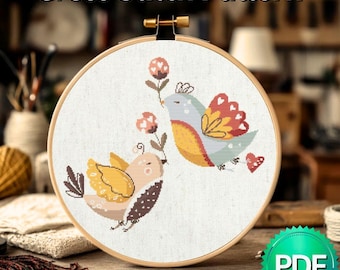 Bird Cross Stitch Pattern, Love Doves Cross Stitch, Birds Cross Stitch, Valentine Gift