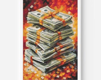 Money Stack Cross Stitch Pattern: Wealth Abundance Embroidery (PDF Pattern)