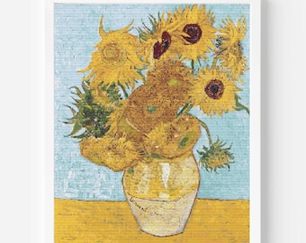 Van Gogh Sunflowers Cross Stitch Pattern: Fine Art Embroidery (PDF)