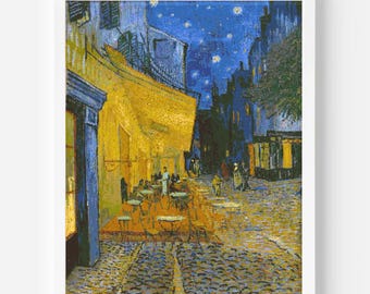 Patrón de punto de cruz "Terraza de café por la noche" de Van Gogh: Arte famoso (Patrón PDF)