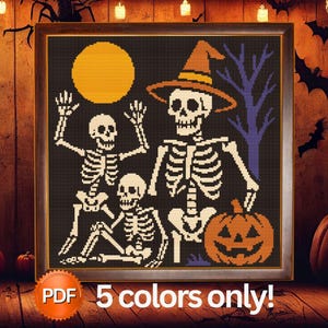 Cross Stitch Pattern PDF - Scary Spooky Skeletons Halloween Counted Cross Stitch Design Embroidery Pattern, Easy Beginner Cross Stitch