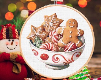Christmas Cookie Platter Cross Stitch Pattern - Holiday Season Home Decor (PDF Download)