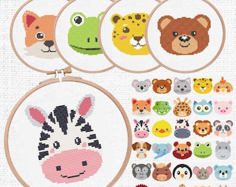 30 Miniature Animals Cross Stitch Patterns - Baby Nursery Home Decor (PDF Download)