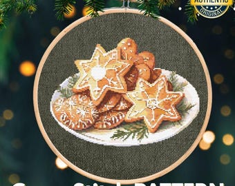 Christmas Cookie Platter Cross Stitch Pattern - Holiday Season Home Decor (PDF Download)