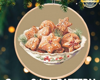 Christmas Cookie Platter Cross Stitch Pattern - Holiday Season Home Decor (PDF Download)