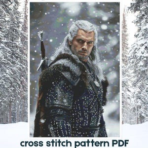 Witcher Geralt of Rivia Cross Stitch Pattern, Henry Cavill Fantasy Medieval Knight Embroidery PDF