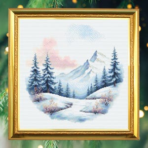 Winter Mountain Cross Stitch Pattern: Beginner Landscape Embroidery (PDF Pattern)