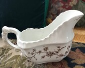 Vintage Brown and White Pitcher or Gravy Boat Emery English China Ironstone Thorn Pattern Cottage Style Country French Industrial