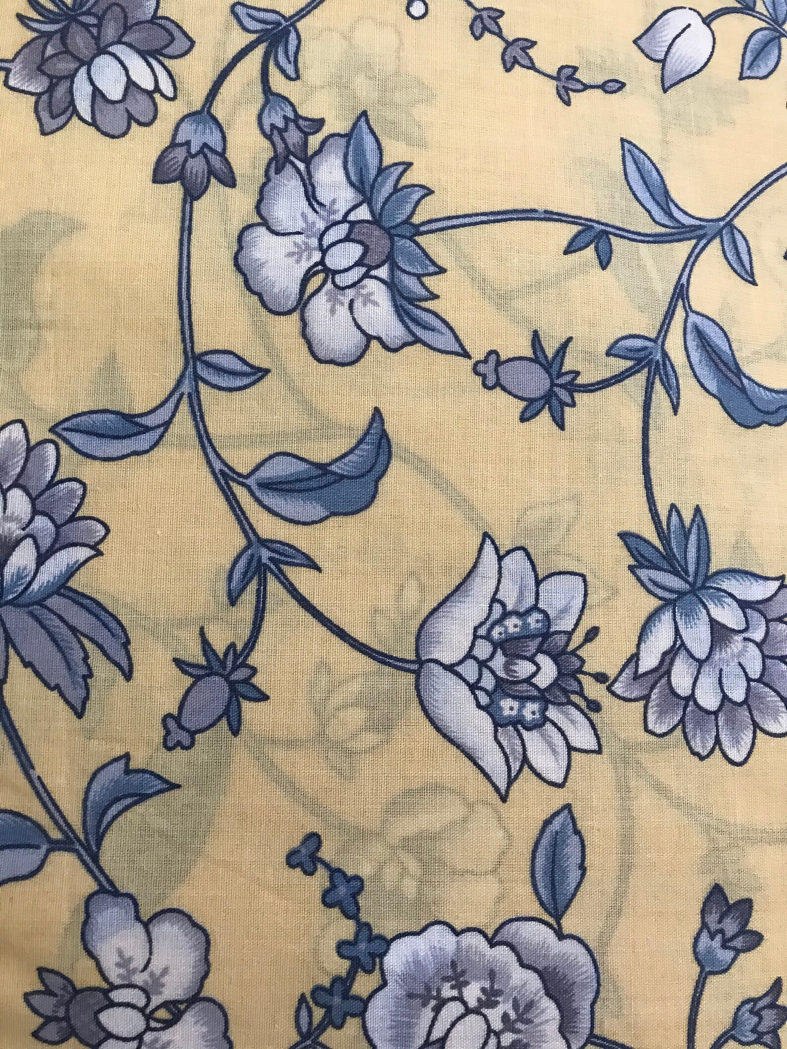 Vintage Blue and Yellow Cotton Floral Fabric Etsy