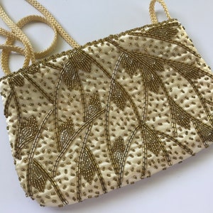 Vintage Beaded Evening Bag Gold and White Hollywood Regency Wedding Bridal After Five