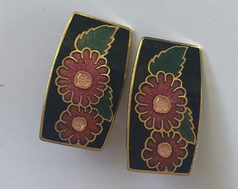 Vintage Pair of Cloisonne Earrings 1980's Fashion Clip on