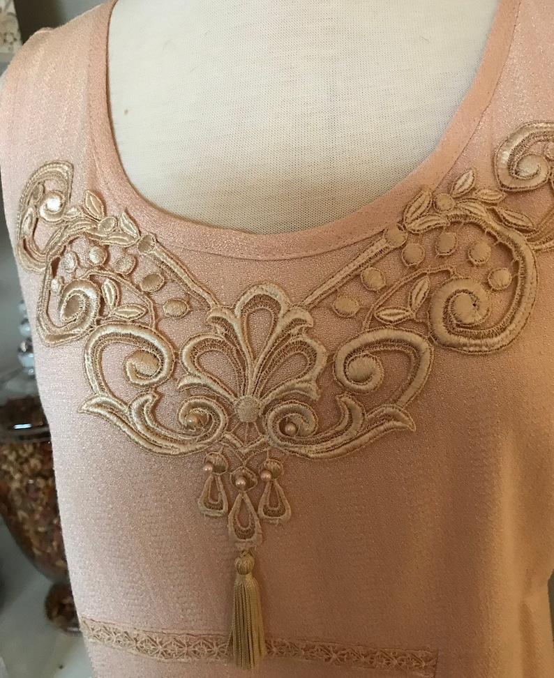 Vintage Blush Pink Dress Ecru Lace Sheer Ruffle Sleeveless Waltz Length Lined