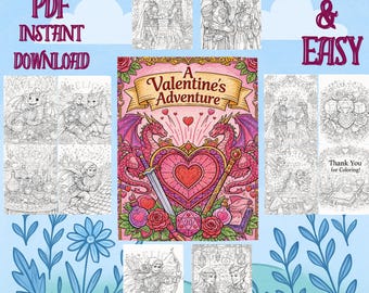 Valentine’s D&D Coloring Book Printable | Fantasy Romance Coloring Pages | Digital Download | 13 Page PDF