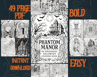 Phantom Manor Halloween Coloring Book: Spooky Haunted House Gothic Art (49 Page PDF)