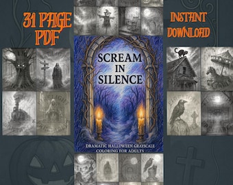 Grayscale Horror Coloring Book: Spooky Halloween Art (PDF Printable)