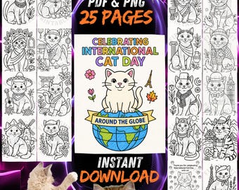 International Cat Day Coloring Book: 25 Fun Cat Breeds (PDF/PNG Pages